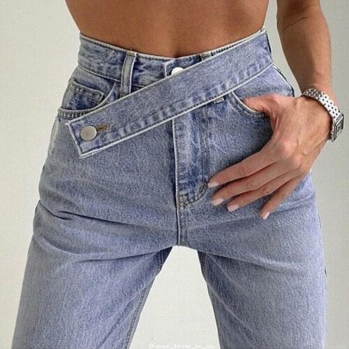 B-TOTO Fashion Brand American Retro Light Blue High Waist Jeans Women Casual Straight-leg Pants 2021 New Fashion