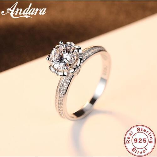 925 sterling silver wedding rings jewelry ladies big round Cubic Zircon love ring for women hollow crown style fashion jewelry