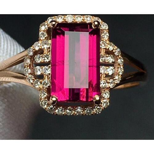 Rubillite Ring Fine Jewelry Pure 18 K Gold Natural Rubi Tourmaline 2.2ct Gemstone Diamond Gift Female Rings for Women Fine Ring