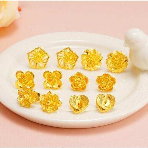 1pair Fashion Charm Yellow Gold Plated Metal Flower Shape Stud Earrings for Women Daily Wear Gold Color Earring Jewelry
