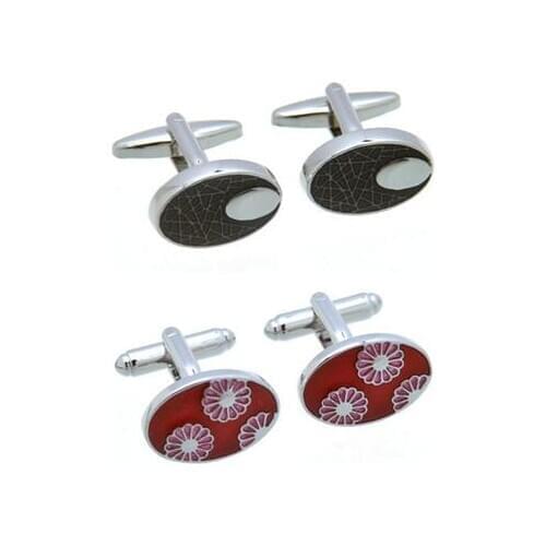 10pairs/lot Copper Enamel Cufflinks Oval Shape Black/Red Enamel Flower Pattern Cuff Links Business Style Mens Jewelry Wholesale