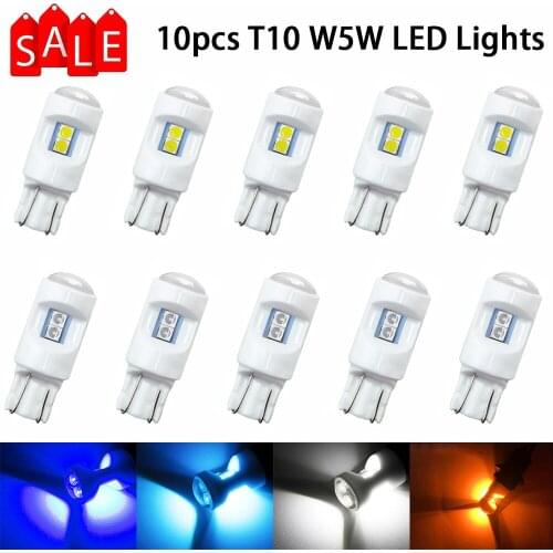 10Pcs T10 W5W LED Lights Car Lights Ceramic Housing Interior Canbus For Auto Interior Reading Lamps 3000K 6000K Orange 12V Diode