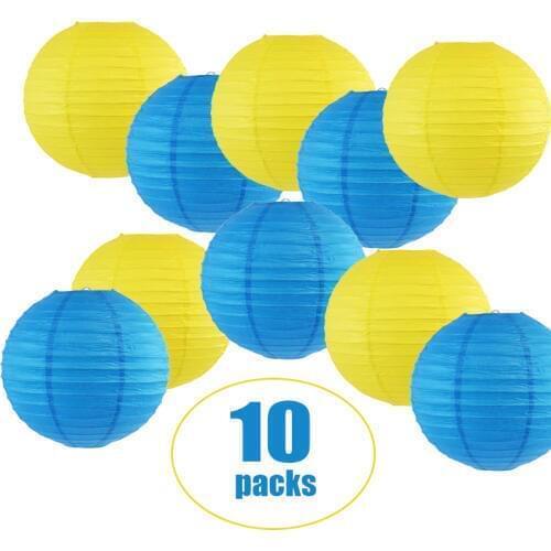 10 Pcs Per Set Sky Blue and Lemon Chinese Paper Lantern lampion de mariage Wedding boule papier lanterne Party Diy Hanging Decor