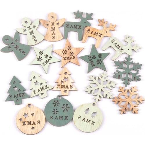 12Pcs Elk Snowflake Wood Slices Craft Christmas Decorations For Home Wooden Ornaments Xmas Tree Gift Hanging Pendants m2537