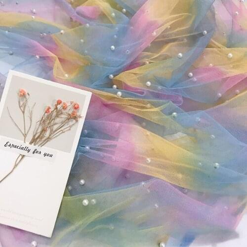 150*100cm Pearl Tulle Fabric Rainbow Color Mesh Yarn Sewing Fabric Gradient Color Wedding Dress Skirts Decoration Curtain Decor
