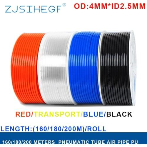 160/180/200 Meters Roll OD4mm*ID2.5mm Pneumatic Black Transport Red Blue Air Tube Component Hose With Pipe Cutting