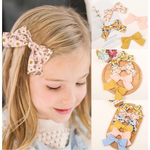 2/4pcs/Set Kid Swallow Bows Hair Clip Floral Print Solid Colors Girls Hairpins Barrettes Fashion Hair Accessories