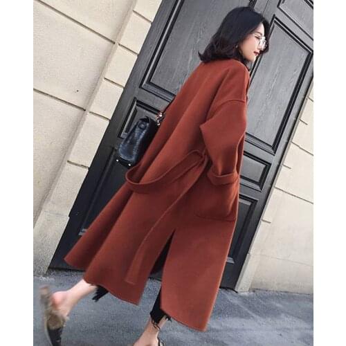 2019 New Women Coat Long Sleeve Medium-long Turn-down Collar Open Front Parka Belt Coat