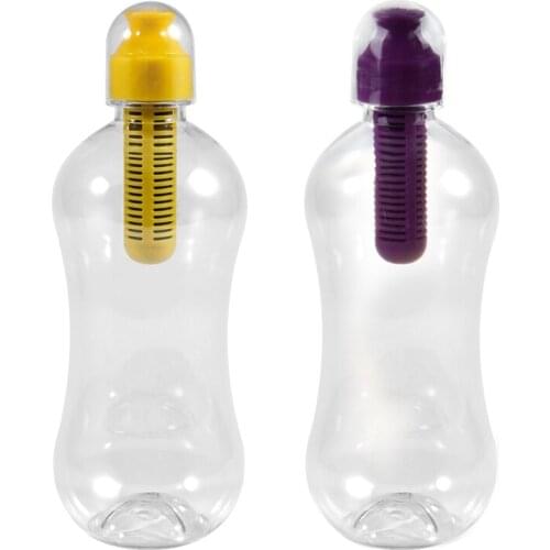 2x 550ML Outdoor Water Bobble Hydration Filter Bottle Filtered Drinking, Purple & Yellow