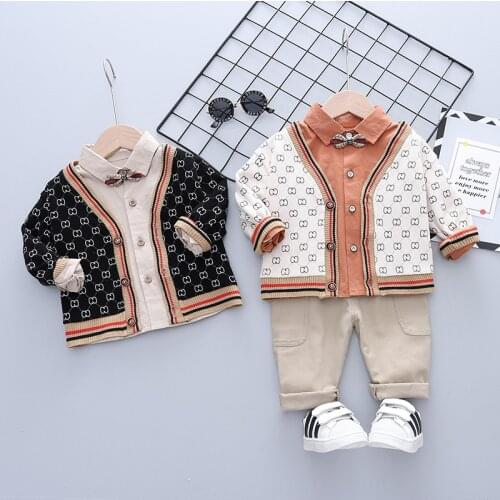 Spring Autumn Baby Toddler Boy Sets Wool Cardigan Sweater+Shirt+Pants 3PC Fashion Children Kids Sport Outfits Clothing 1-4 Years