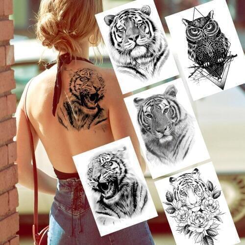 3D Black Tiger Temporary Tattoo Sticker Reakistic Fake Waterproof Wolf Tatoo For Adult Body Art Drawing Arm Wasit Tatoo For Show