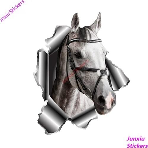 3D Horse Vinyl Sticker Torn Metal Decal Reflective Car Sticker Funny Bumper Trunk Animal Car Styling Accessories PVC13x10cm