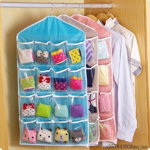 50pcs 16 Pockets Hanging Storage Organizer Wardrobe Hanging Bag Wall Door Saving Space Organizer Socks Bra Underwear Ties Rack