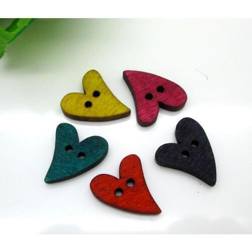50Pcs Mixed Wood Heart Sewing Wooden Buttons For Kids Clothes Scrapbooking Decorative Botones Needlework DIY Accessories