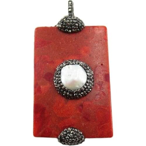 APDGG 1PC Natural Red Spongy Coral CZ Pave Connector Pendant For Necklace Pendant Jewelry DIY