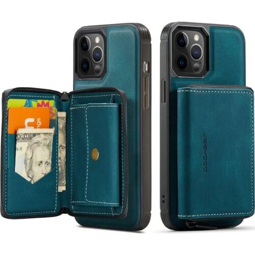 Car Magnetic 2 in 1 Removable Zipper Wallet For iPhone 12 11 13 Pro Max 12 Mini XS XR X 8 7 Plus Case Leather Wireless Charging