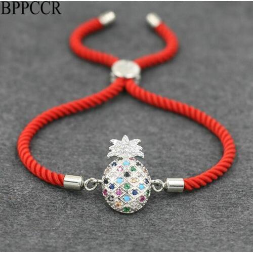 BPPCCR Cute Colorful Crystal Zircon Fruit Pineapple Charm Bracelet Red Thread Rope String Lovers Bracelets Lucky Jewelry Gift