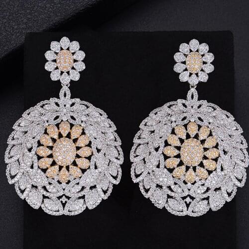 LARRAURI Brand Full Micro Cubic Zirconia Paved Wedding Party Earrings Luxury Round Drop Earrings for Women 2019 Fashion Jewelry