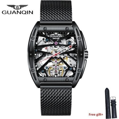 GUANQIN Watch Men Top Luxury Brand Automatic Luminous Sapphire Clock Skeleton Tourbillon Waterproof Mechanical men wristwatches