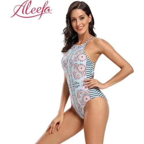 Women Swimsuit Sexy Monokini Womens One Piece Swimsuit High Neck Swimsuits Bathing Suit Women Swimwear for Women Blue Print