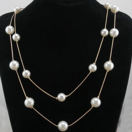 Double Rope Chains Big Simulated Pearl Lady Long Necklace for Women