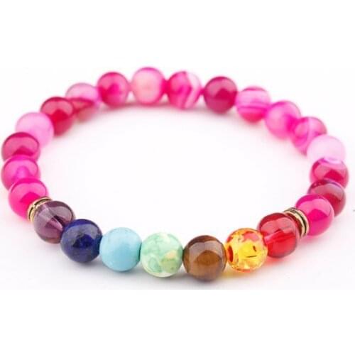 8mm red multicolor Agate Onyx Chakra Healing Reiki Buddha Yoga Bracelet elastic adjustable Volcanic Stone Bangles ryh24