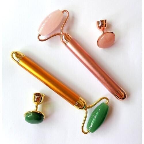 Electric Jade Roller Slimming Face Massage Lifting Vibrating Natural Rose Quartz Lifting Jade Crystal Stone Facial Beauty Tool