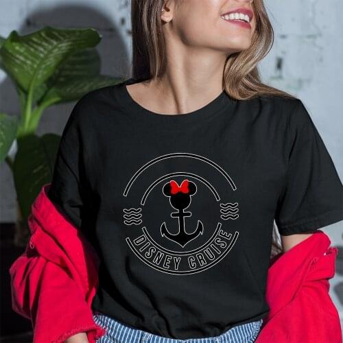 T-Shirt Female Casual Harajuku Black White Tshirts Kawaii Round Neck Loose Comfortable Fashion T Shirt Disney Drop Ship Printing