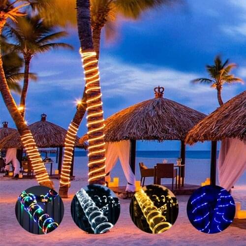 Solar String Lights 8 Modes Solar Powered Waterproof Rope Light Outdoor Fairy Rope Tube Lighting for Patio Party Christmas Decor