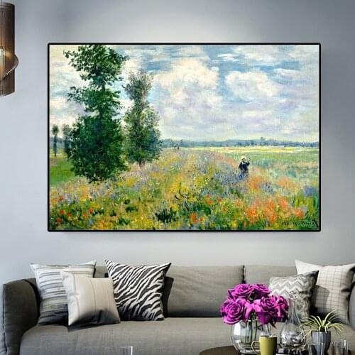 HD Print Claude Monet Poppies At Argenteui Landscape Canvas Painting Poster Prints Cuadros Wall Art Pictures for Living Room
