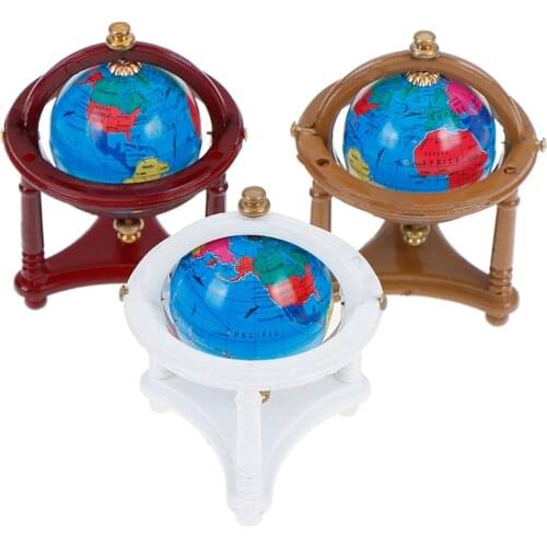 Dollhouse Rolling Globe With Wood Stand 1:12 Miniature Dollhouse Study Livingroom Bedroom Reading Room Furniture Accessory