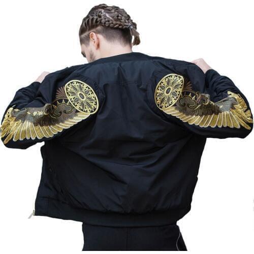 Spring Autumn Street Classic Men Bomber Jackets Gold Embroidered Wings Casual Jacket Hip Hop Man Youth Coats