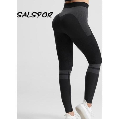 SALSPOR Seamless Women Leggings Push Up High Waist Fitness Gymwear Casual Elasticity Black Sport Legging Patchwork Training