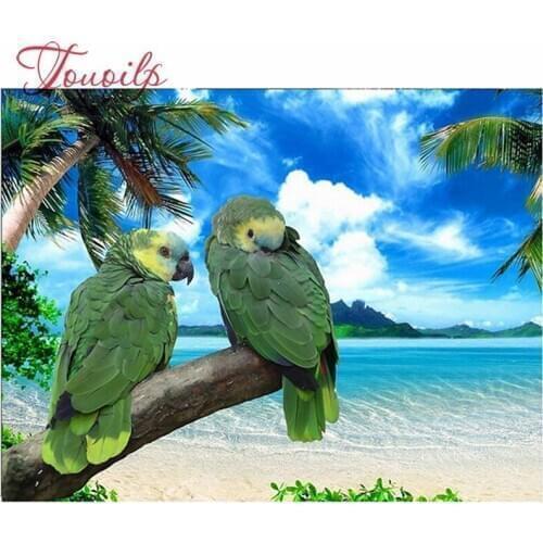 Full Square Drill 5D DIY diamond painting Two parrots sky cloud mountain bird palm tree Embroidery Cross Stitch Kits Decor art