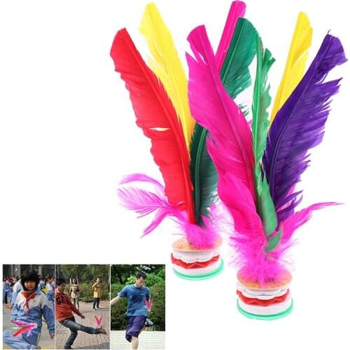 New 2pcs Colorful Feather Shuttlecock China Jianzi Foot Kick Hand Wheel Fancy Feather Shuttlecock Fitness Entertainment