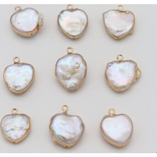 5PCS Natural Freshwater Pearl Necklace Pendant Heart Shape Charms Pendant for Jewelry Making DIY Necklace Size 15x15mm