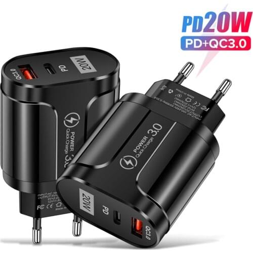 PD20W QC3.0 Fast Charging USB Type C Charger EU US UK Plug USB A Type-C Quick Charge Wall Travel Charger For iPhone 12 Xiaomi10
