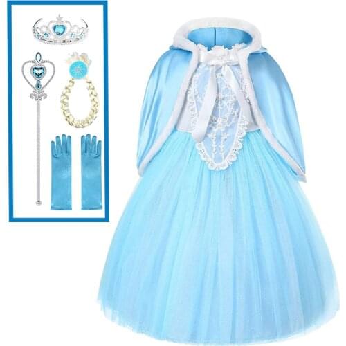 Princess dress + Cloack 2021 Girl Clothing Kids Childrens Costumes Birthday Party Hair Accessory Set Disfraz Carnaval Vestido