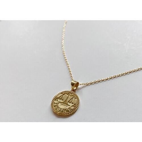 Gift 100% Authentic 925 Sterling silver Gold constellation Libra Disc Coin Necklace Pendant Fine jEWELRY tlx549