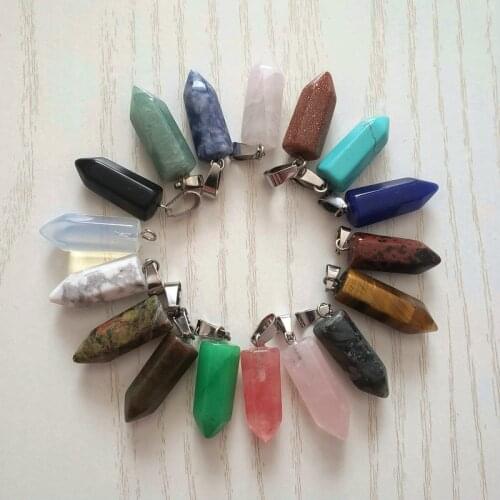 New 1pcs Fashion Tredny Bestselling Good Quality Natural Stone Crystal Charms Mixed Point Pillar Pendants For Jewelry Making