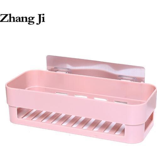 ZhangJi Bathroom Shelf Traceless Adhesive Tape Storage Rack Holder Bathroom Kitchen Accessories No Drill Hanging Organizer