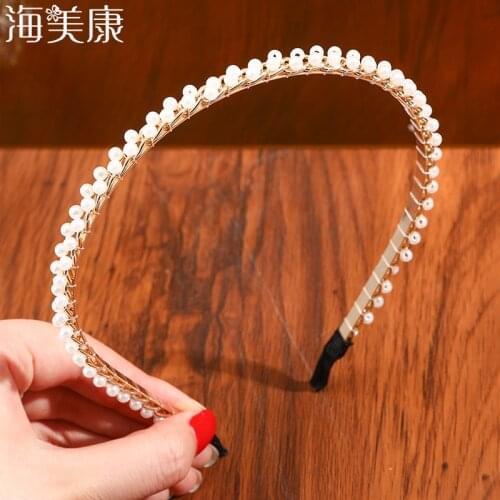 Haimeikang Gold Pearl Hairbands For Women Hair Accessories Designer Handmade Flower Hoops Wedding Headband Metal Head Bands New
