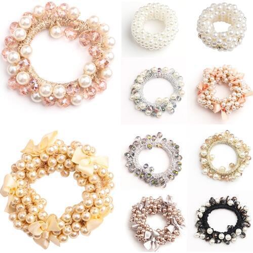 Korean style pearl beaded hair ties Scrunchies Elastic hairband Ponytail Holders women Hair Rope Rubber gum Hair Accessories