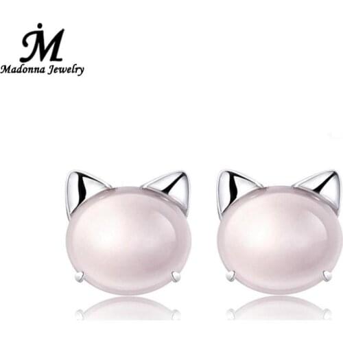 Luxury silver Color Opal crystal Earring Cute Cartoon Cat Ear Design Stone Earrings For Women Jewelry