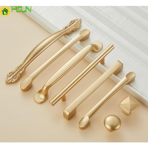 Home House Furniture Cabinet Drawer Handle Knob Round Square Gold 64/96/128/192mm Hole High Quality Dresser Cupboard Door Pull