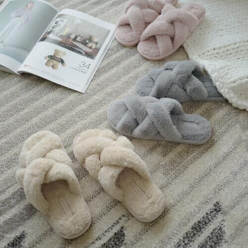 House Womens Cross Band Slippers Sandals Soft Plush Flip Flop Open Toe Flats Ladies Cozy Fluffy Slip On Fuzzy Slides