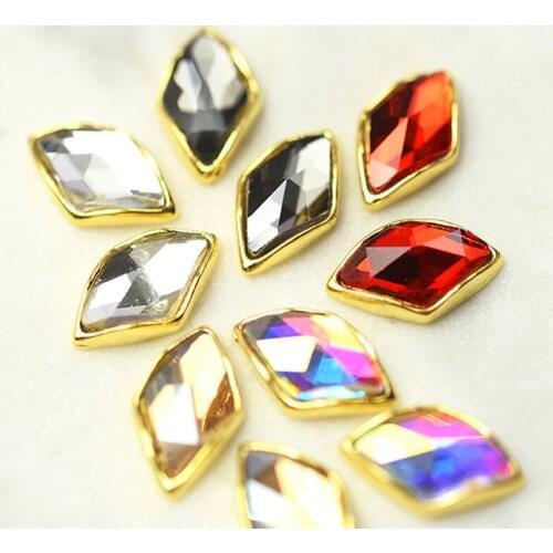 10 pcs 3D Gold frame glaring nail decoration/ Multi-Faceted Rhinestones rhombus Diamond / Geometry nail art Jewelry