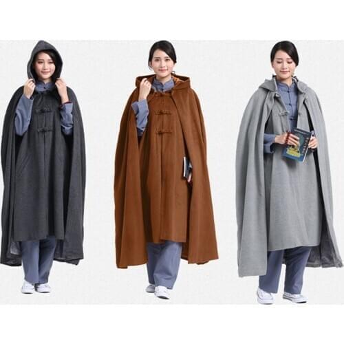 Unisex high quality Winter warm zen suits shaolin monk kung fu cape buddha robe buddhist lay meditation cloak