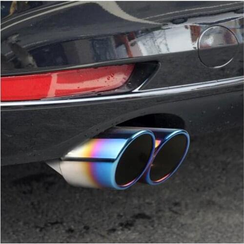 Universal Auto Muffler Silencer Dual Outlet Car Exhaust Tip Stainless Steel Slant Rolled Edge Blue Anti-resistance Repai