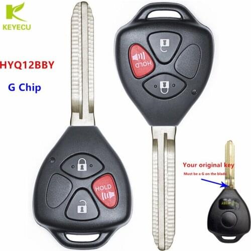Keyecu Replacement New Remote Key Head Ignition Combo Transmitter 3 Button G Chip For Toyota 4Runner Yaris Rav4 FCC ID: HYQ12BBY